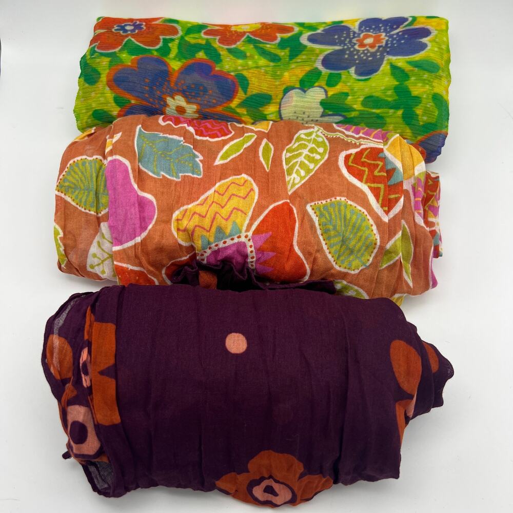 Gudrun Sjoden Floral Scarf Shawl Lot of 3 Floral Lightweight Organic Cotton Silk